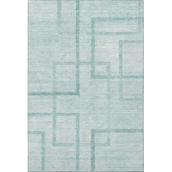 Teal And Ivory Geometric Washable Area Rug With UV Protection Photo 4