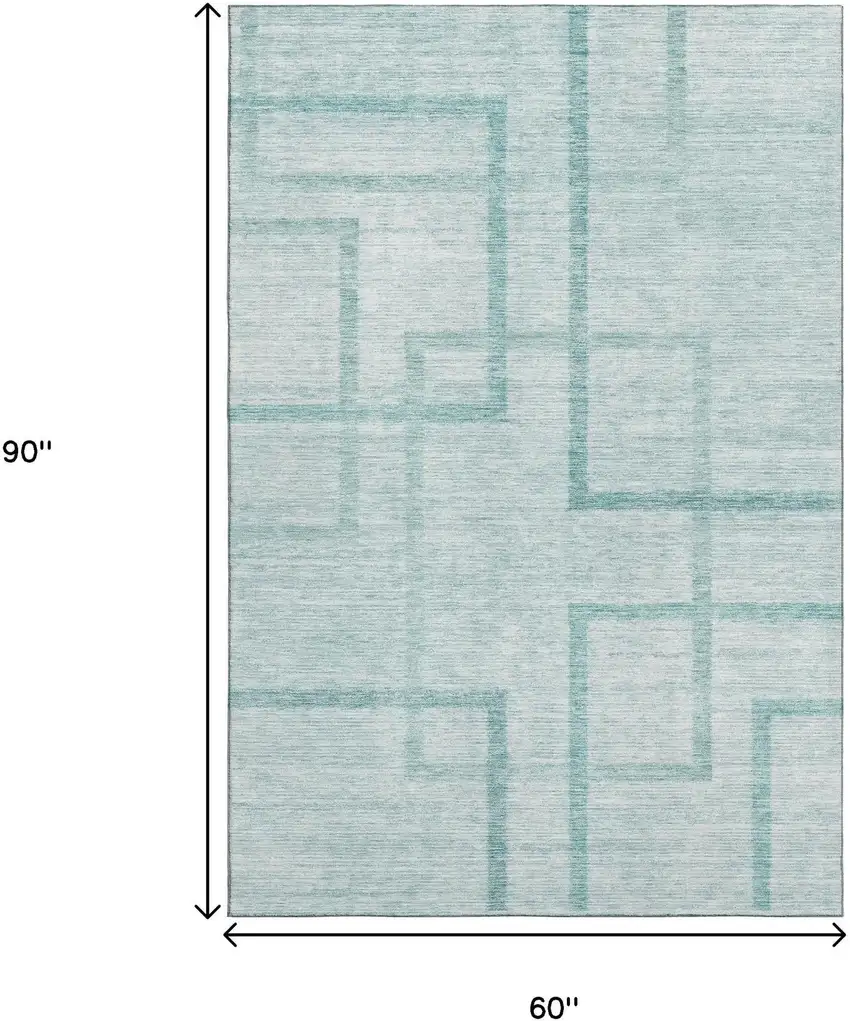 Teal And Ivory Geometric Washable Area Rug With UV Protection Photo 3