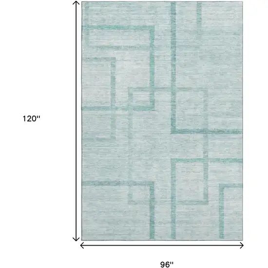 Teal And Ivory Geometric Washable Area Rug With UV Protection Photo 3
