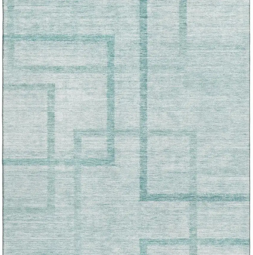 Teal And Ivory Geometric Washable Area Rug With UV Protection Photo 4