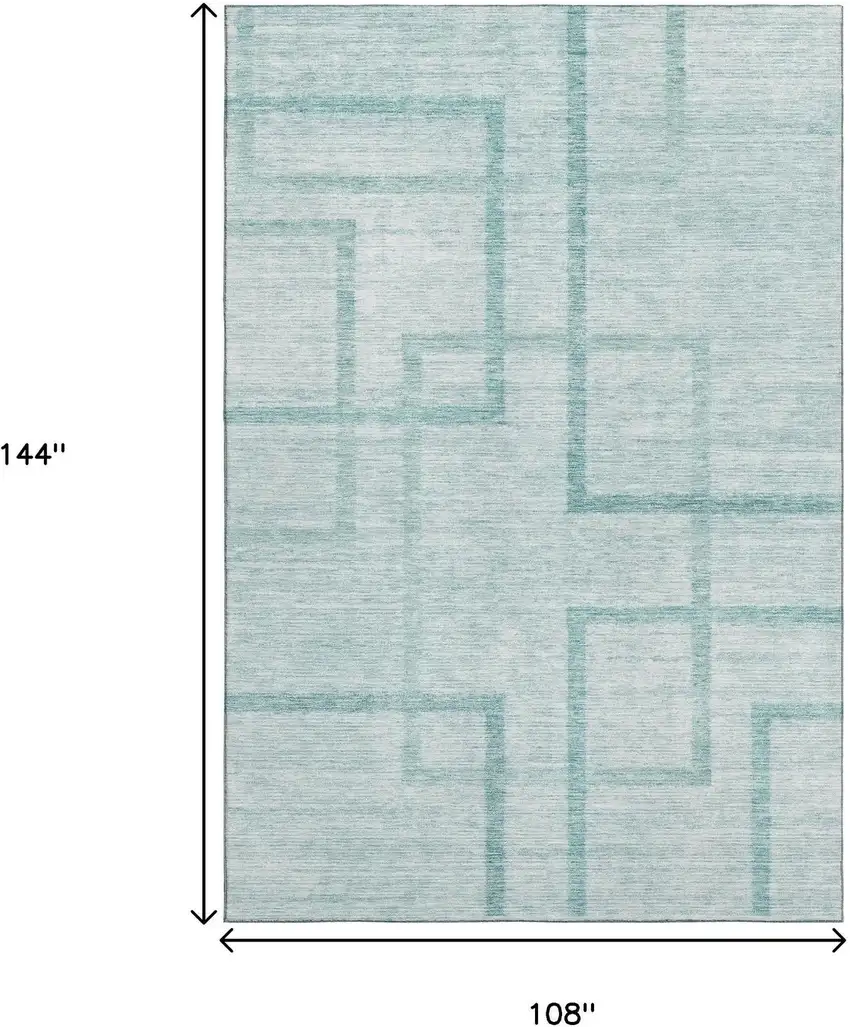 Teal And Ivory Geometric Washable Area Rug With UV Protection Photo 3
