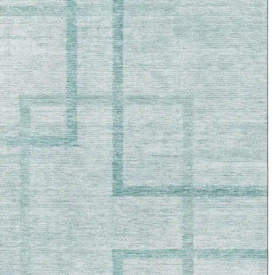 Teal And Ivory Geometric Washable Area Rug With UV Protection Photo 3