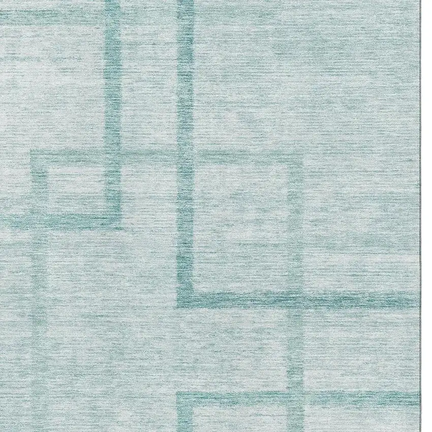 Teal And Ivory Geometric Washable Area Rug With UV Protection Photo 3