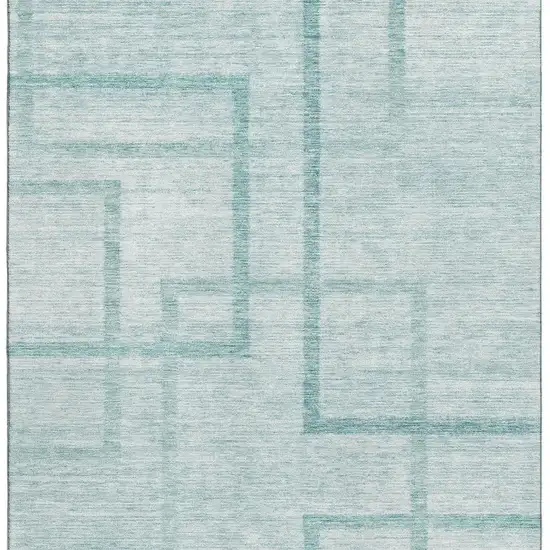 Teal And Ivory Geometric Washable Area Rug With UV Protection Photo 4