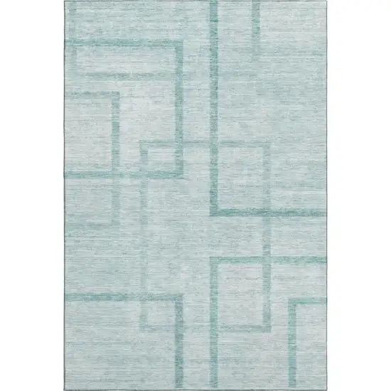 Teal And Ivory Geometric Washable Area Rug With UV Protection Photo 2
