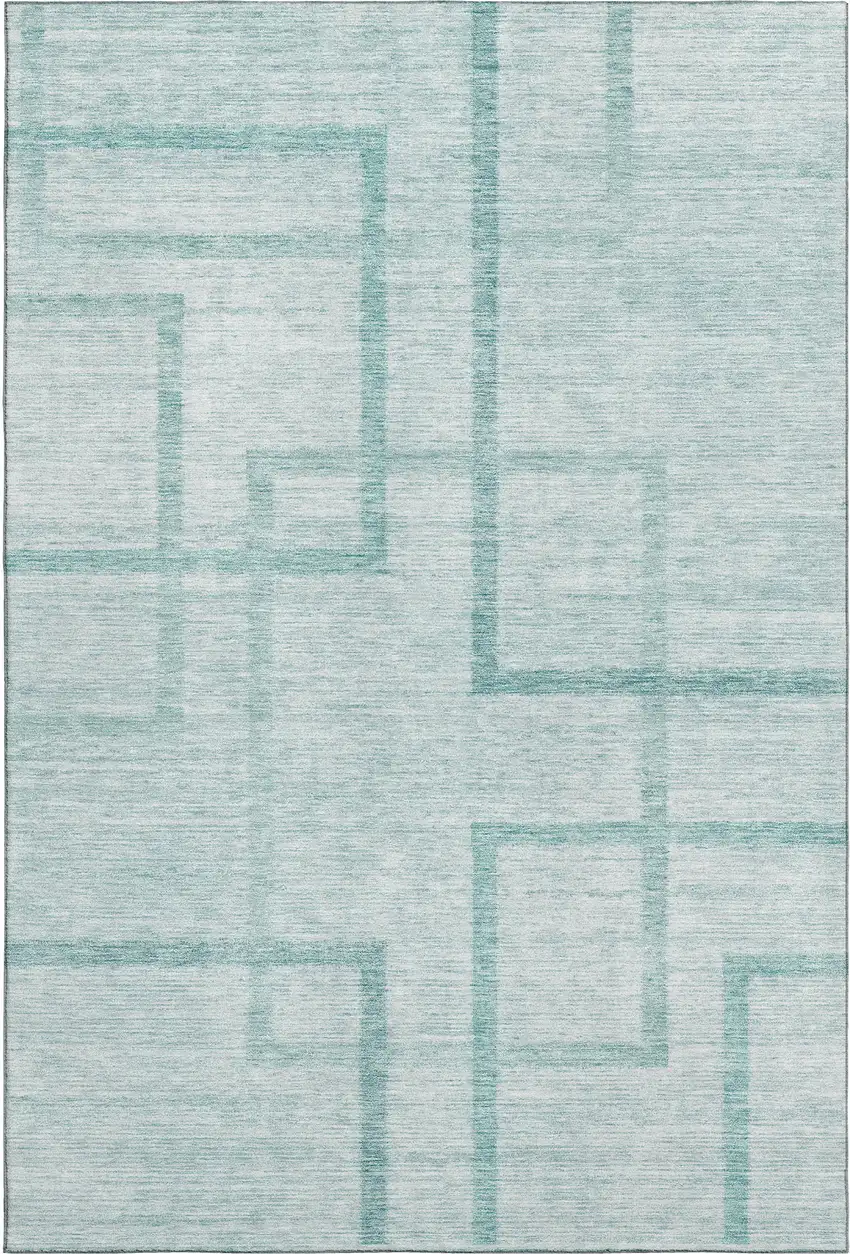 Teal And Ivory Geometric Washable Area Rug With UV Protection Photo 2
