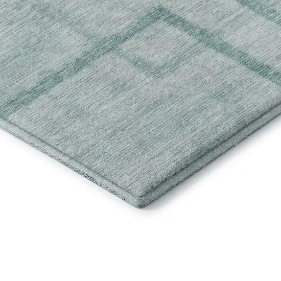 Teal And Ivory Geometric Washable Area Rug With UV Protection Photo 8