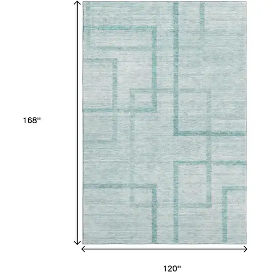 Teal And Ivory Geometric Washable Area Rug With UV Protection Photo 3
