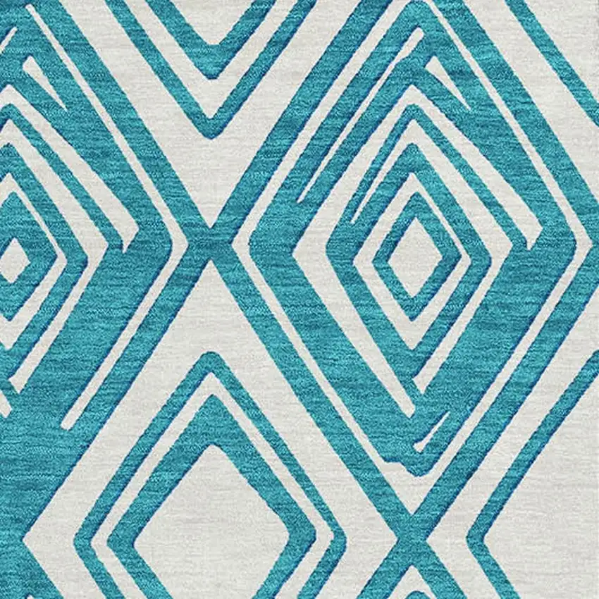 Teal And Ivory Geometric Washable Area Rug With UV Protection Photo 5