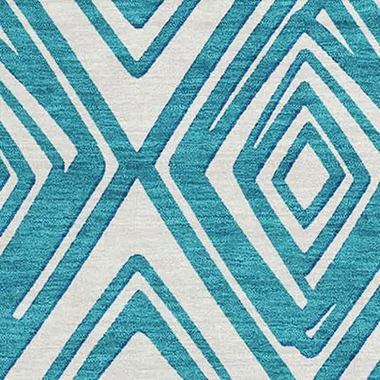 Teal And Ivory Geometric Washable Area Rug With UV Protection Photo 4