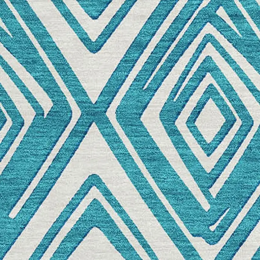 Teal And Ivory Geometric Washable Area Rug With UV Protection Photo 4