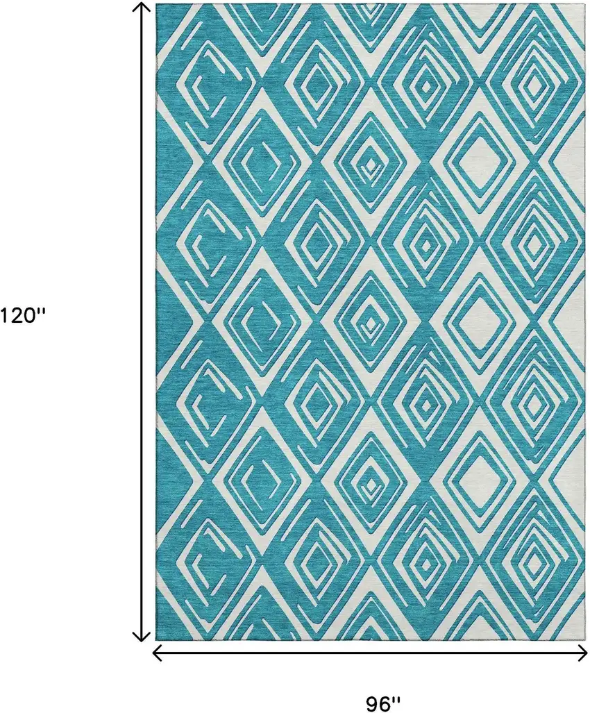 Teal And Ivory Geometric Washable Area Rug With UV Protection Photo 3