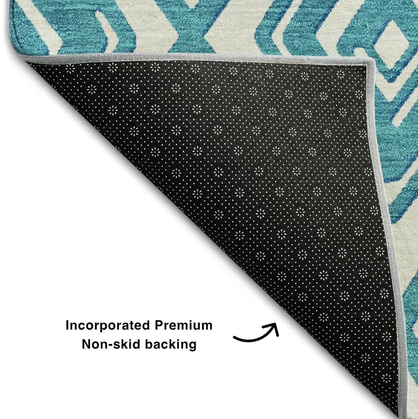 Teal And Ivory Geometric Washable Area Rug With UV Protection Photo 8