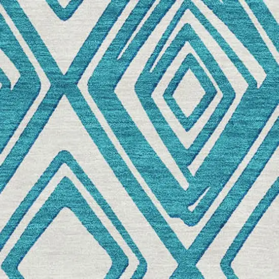 Teal And Ivory Geometric Washable Area Rug With UV Protection Photo 4