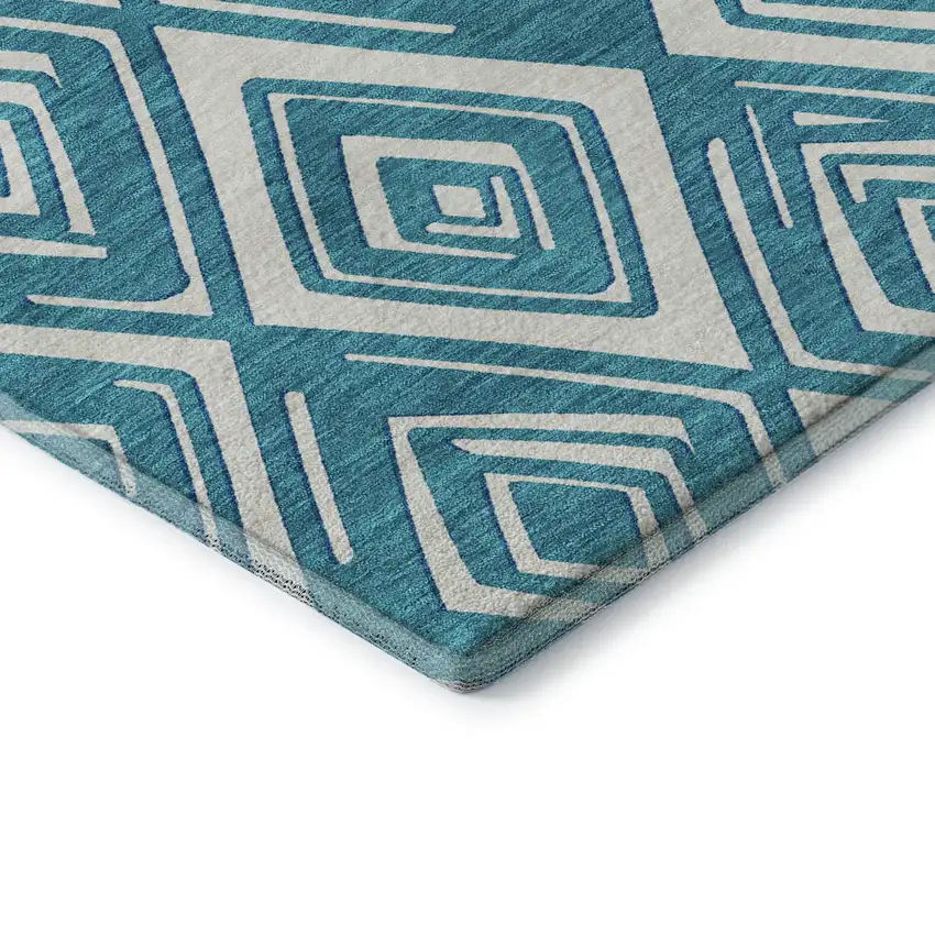 Teal And Ivory Geometric Washable Area Rug With UV Protection Photo 9