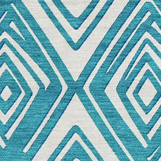 Teal And Ivory Geometric Washable Area Rug With UV Protection Photo 4