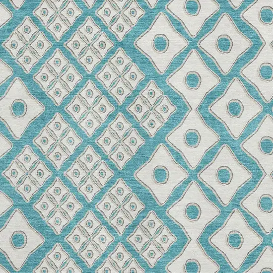 Teal And Ivory Geometric Washable Area Rug With UV Protection Photo 4