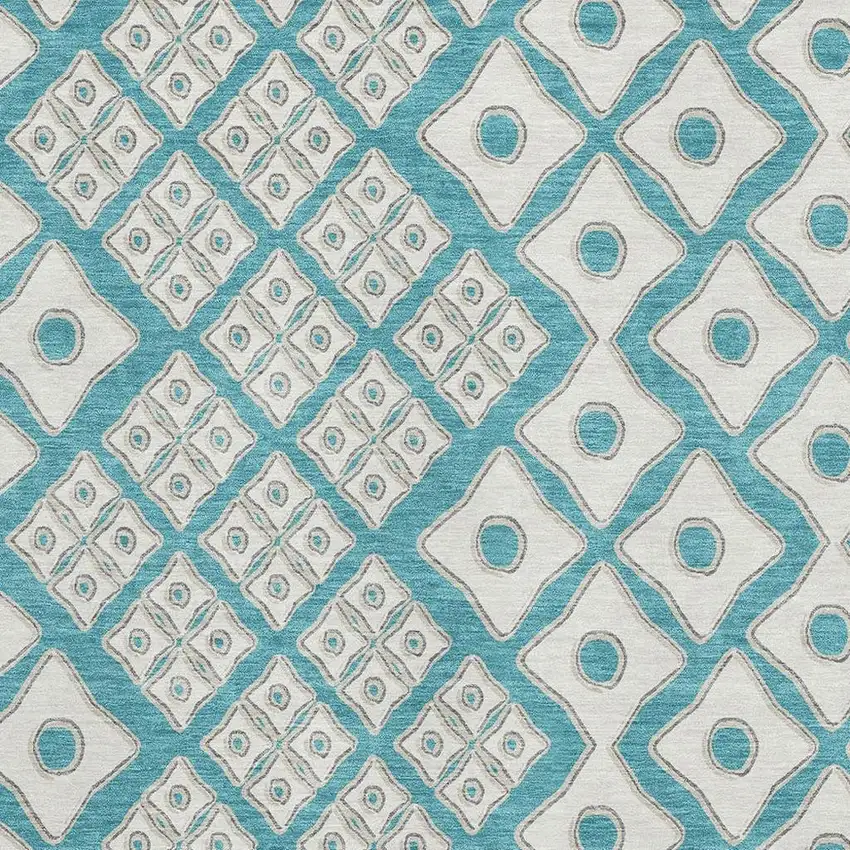 Teal And Ivory Geometric Washable Area Rug With UV Protection Photo 4