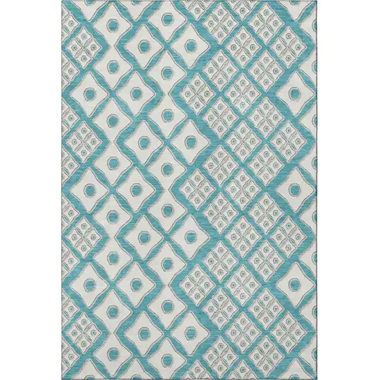 Teal And Ivory Geometric Washable Area Rug With UV Protection Photo 4