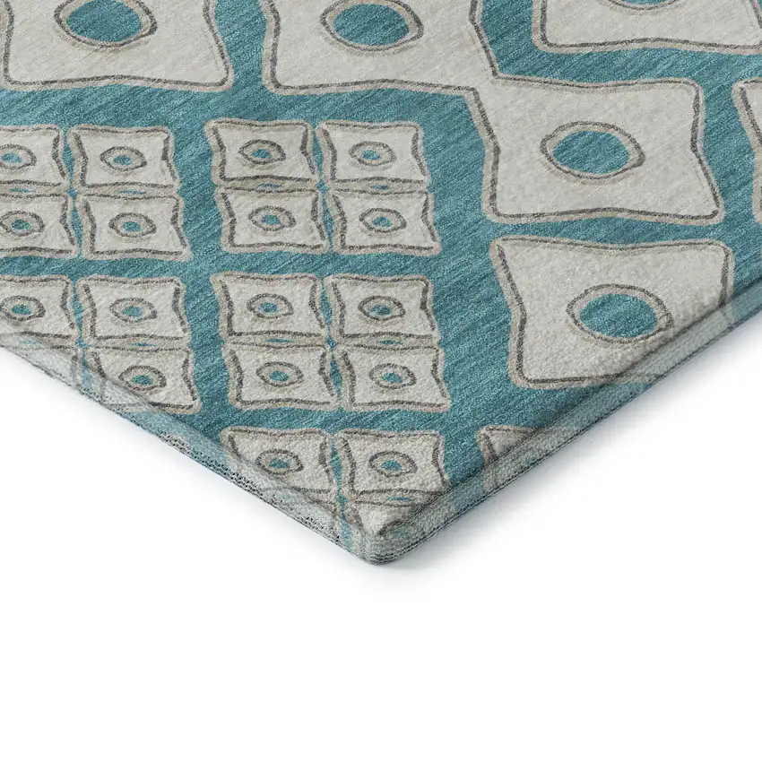 Teal And Ivory Geometric Washable Area Rug With UV Protection Photo 8