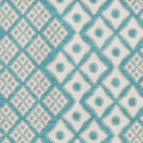 Teal And Ivory Geometric Washable Area Rug With UV Protection Photo 4