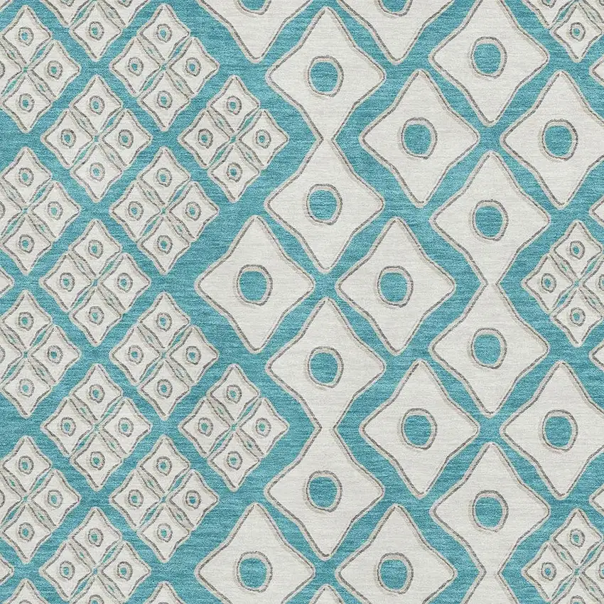 Teal And Ivory Geometric Washable Area Rug With UV Protection Photo 4