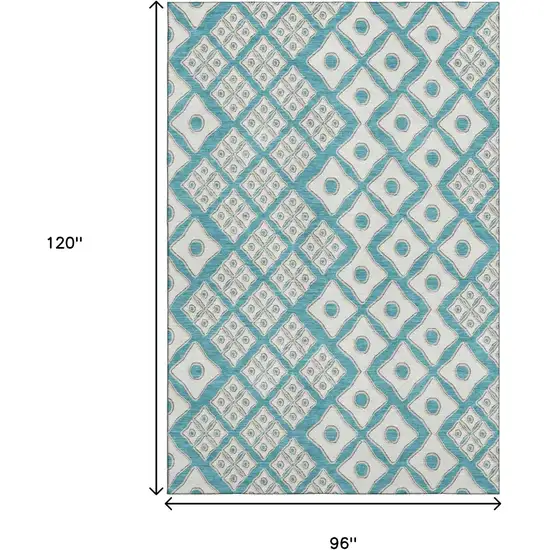 Teal And Ivory Geometric Washable Area Rug With UV Protection Photo 3