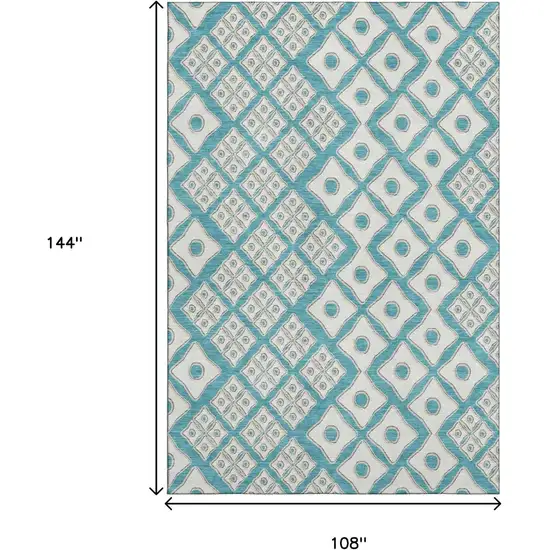 Teal And Ivory Geometric Washable Area Rug With UV Protection Photo 3