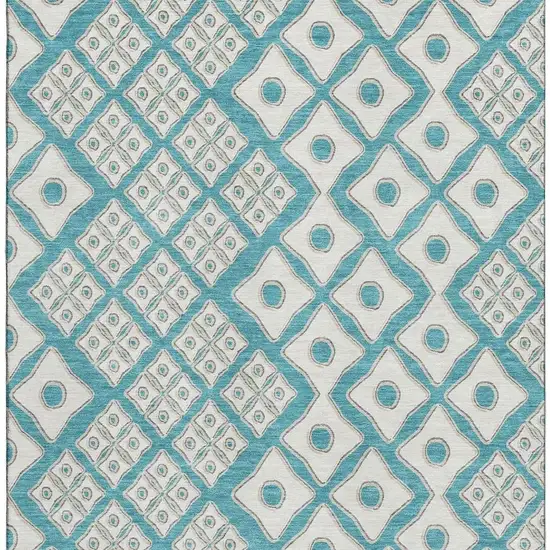 Teal And Ivory Geometric Washable Area Rug With UV Protection Photo 5