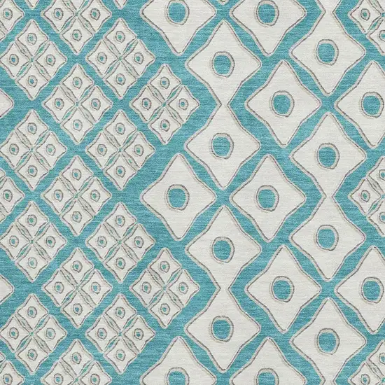 Teal And Ivory Geometric Washable Area Rug With UV Protection Photo 4