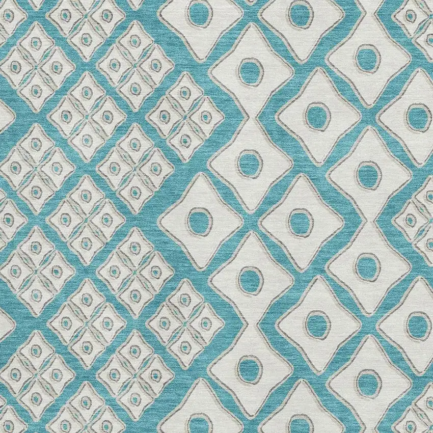 Teal And Ivory Geometric Washable Area Rug With UV Protection Photo 4