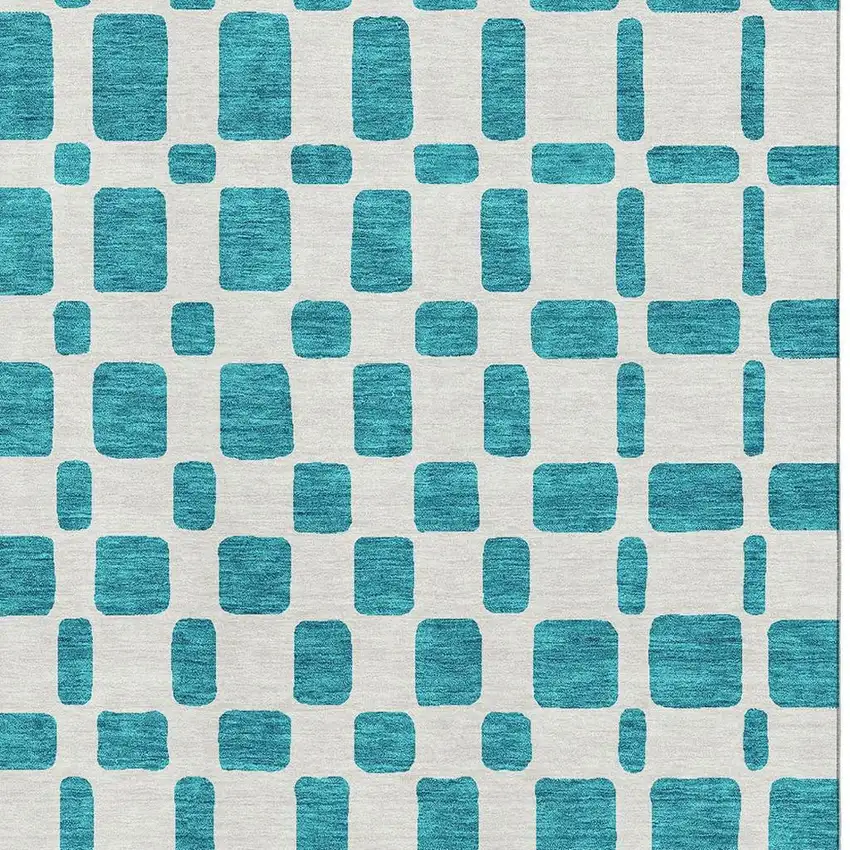 Teal And Ivory Geometric Washable Area Rug With UV Protection Photo 3