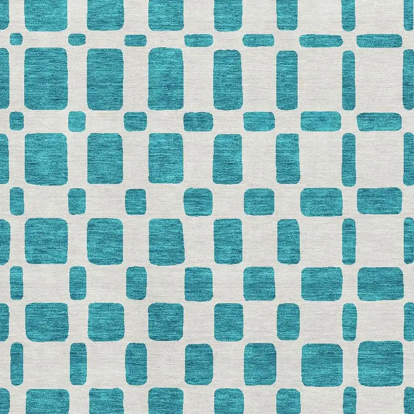 Teal And Ivory Geometric Washable Area Rug With UV Protection Photo 3
