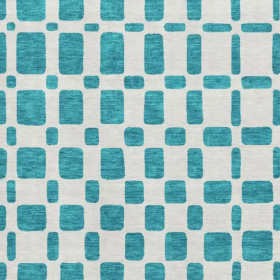 Teal And Ivory Geometric Washable Area Rug With UV Protection Photo 3