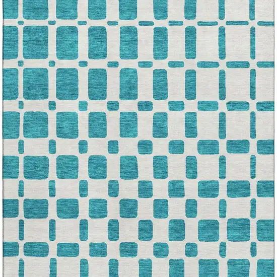 Teal And Ivory Geometric Washable Area Rug With UV Protection Photo 4