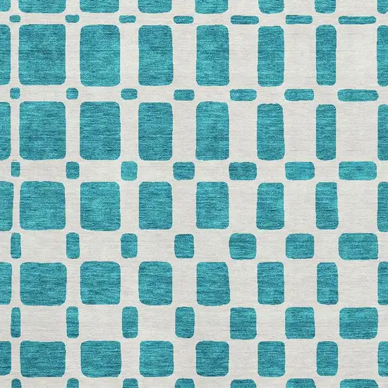 Teal And Ivory Geometric Washable Area Rug With UV Protection Photo 3