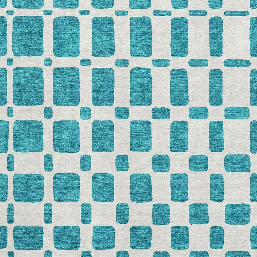 Teal And Ivory Geometric Washable Area Rug With UV Protection Photo 3