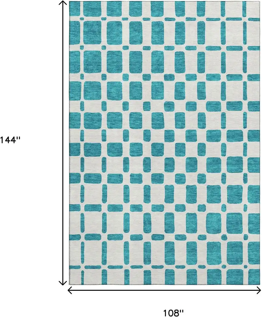 Teal And Ivory Geometric Washable Area Rug With UV Protection Photo 9