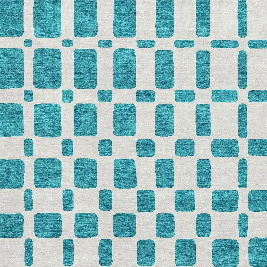 Teal And Ivory Geometric Washable Area Rug With UV Protection Photo 3
