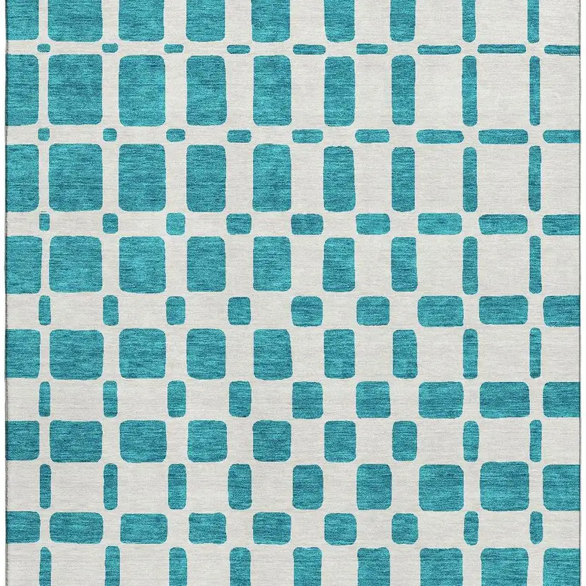 Teal And Ivory Geometric Washable Area Rug With UV Protection Photo 4