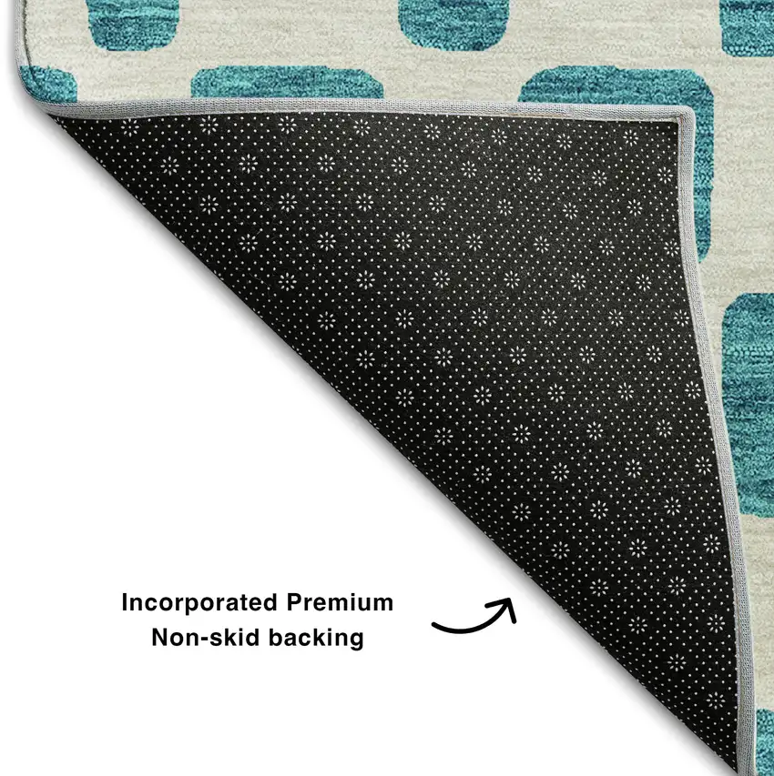 Teal And Ivory Geometric Washable Area Rug With UV Protection Photo 7