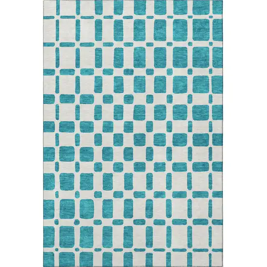 Teal And Ivory Geometric Washable Area Rug With UV Protection Photo 4