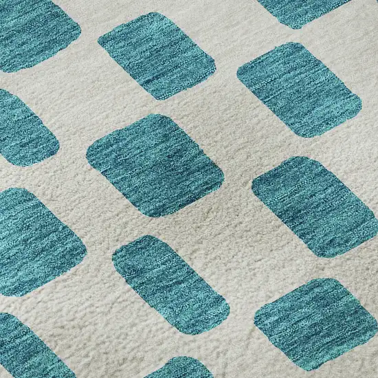 Teal And Ivory Geometric Washable Area Rug With UV Protection Photo 8