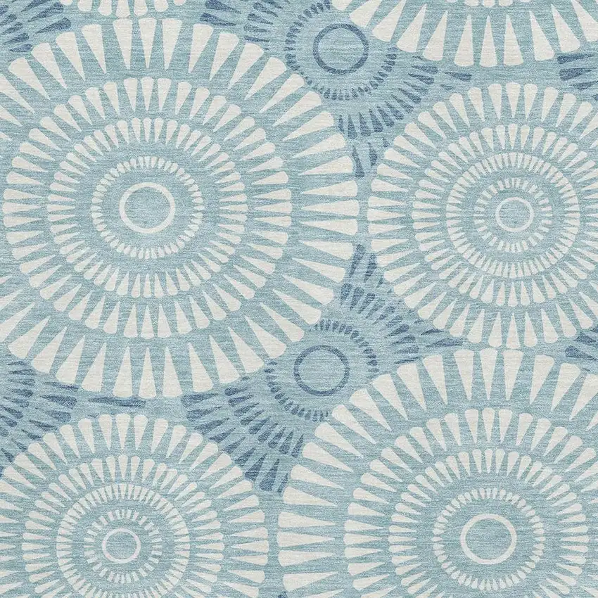 Teal And Ivory Geometric Washable Area Rug With UV Protection Photo 3