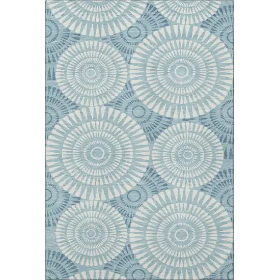 Teal And Ivory Geometric Washable Area Rug With UV Protection Photo 4