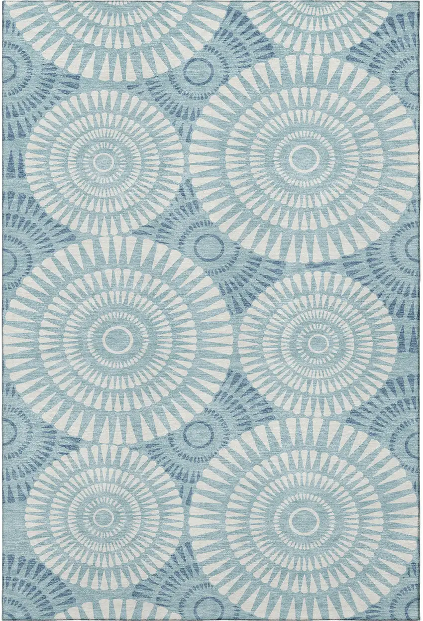 Teal And Ivory Geometric Washable Area Rug With UV Protection Photo 4