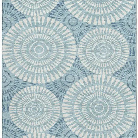 Teal And Ivory Geometric Washable Area Rug With UV Protection Photo 3