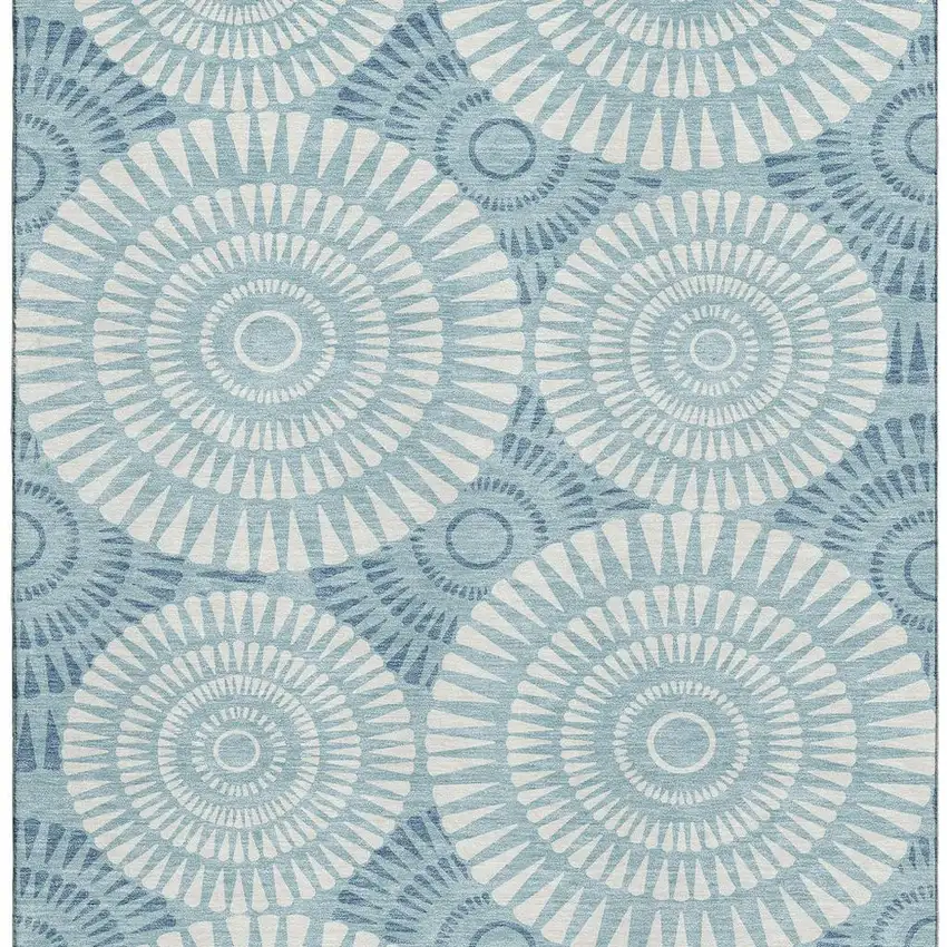 Teal And Ivory Geometric Washable Area Rug With UV Protection Photo 3