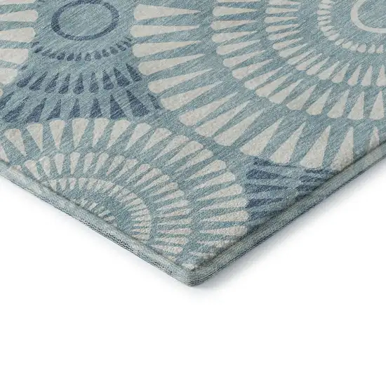 Teal And Ivory Geometric Washable Area Rug With UV Protection Photo 8