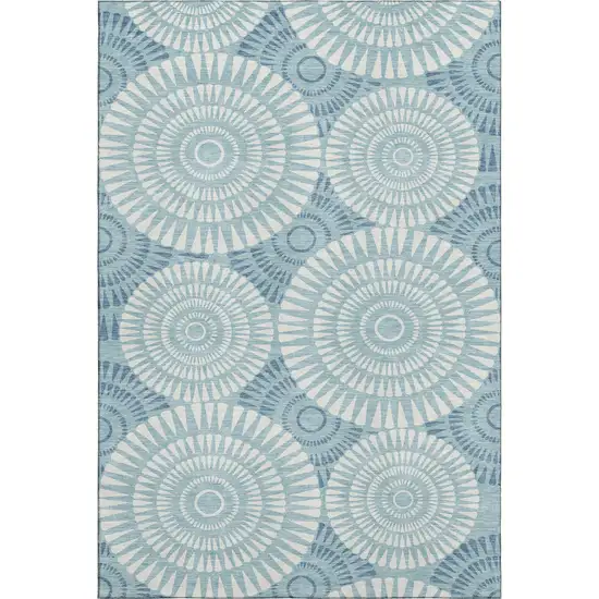 Teal And Ivory Geometric Washable Area Rug With UV Protection Photo 1